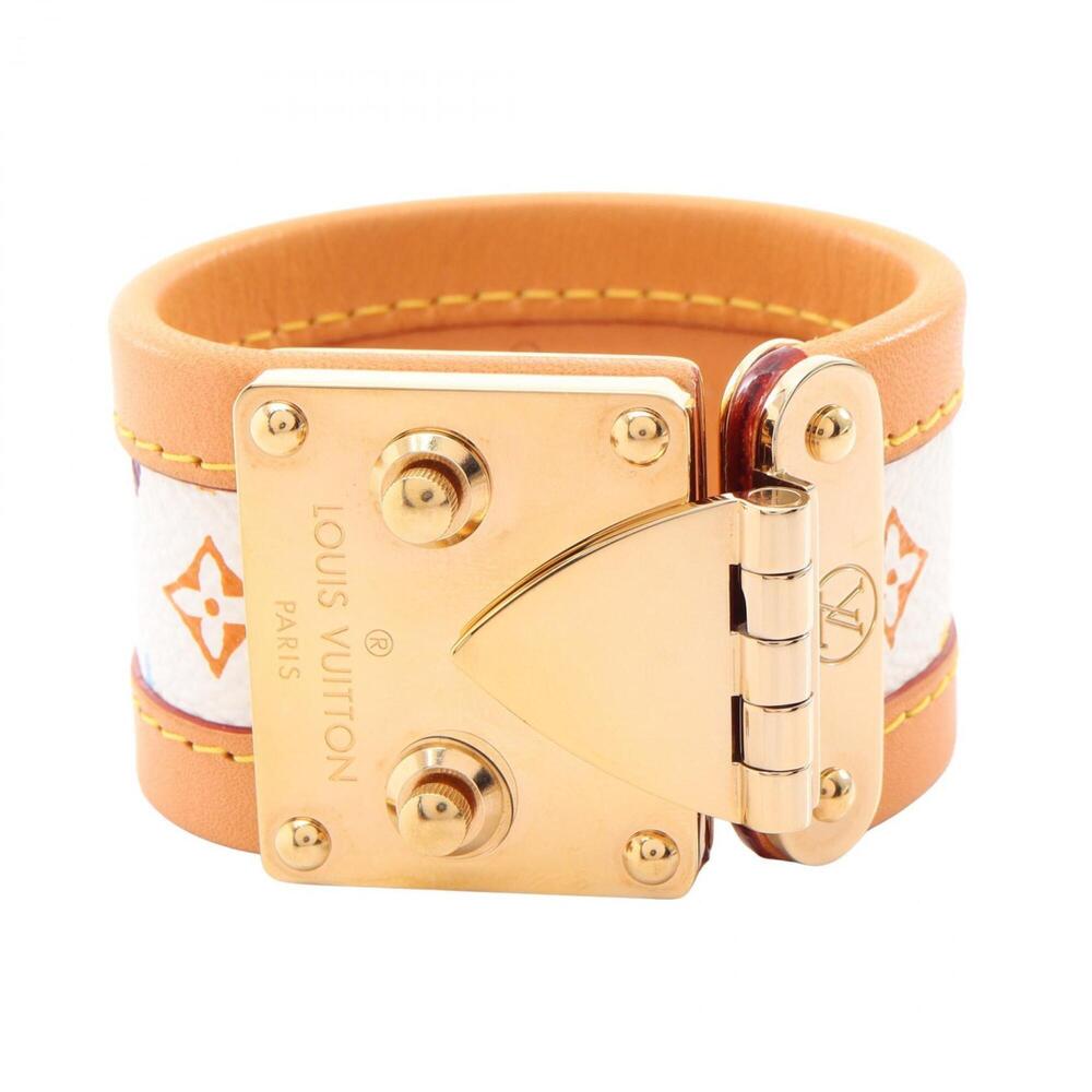 LOUIS VUITTON Cream Monogram Leather Charm Bracelet